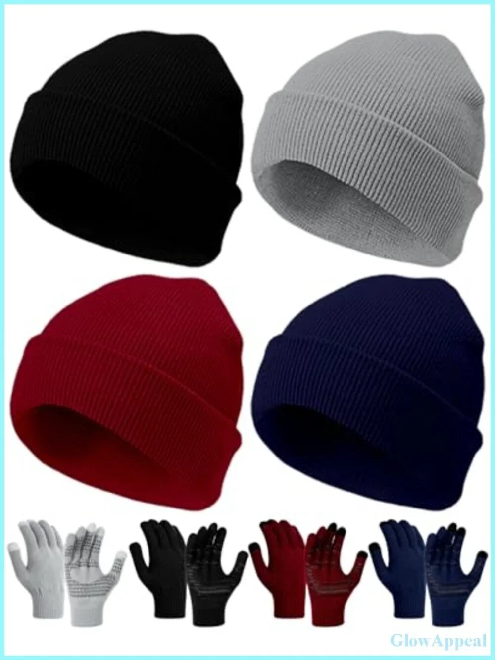 Knit Hat and Gloves Set with Touchscreen Non Slip Winter Beanie